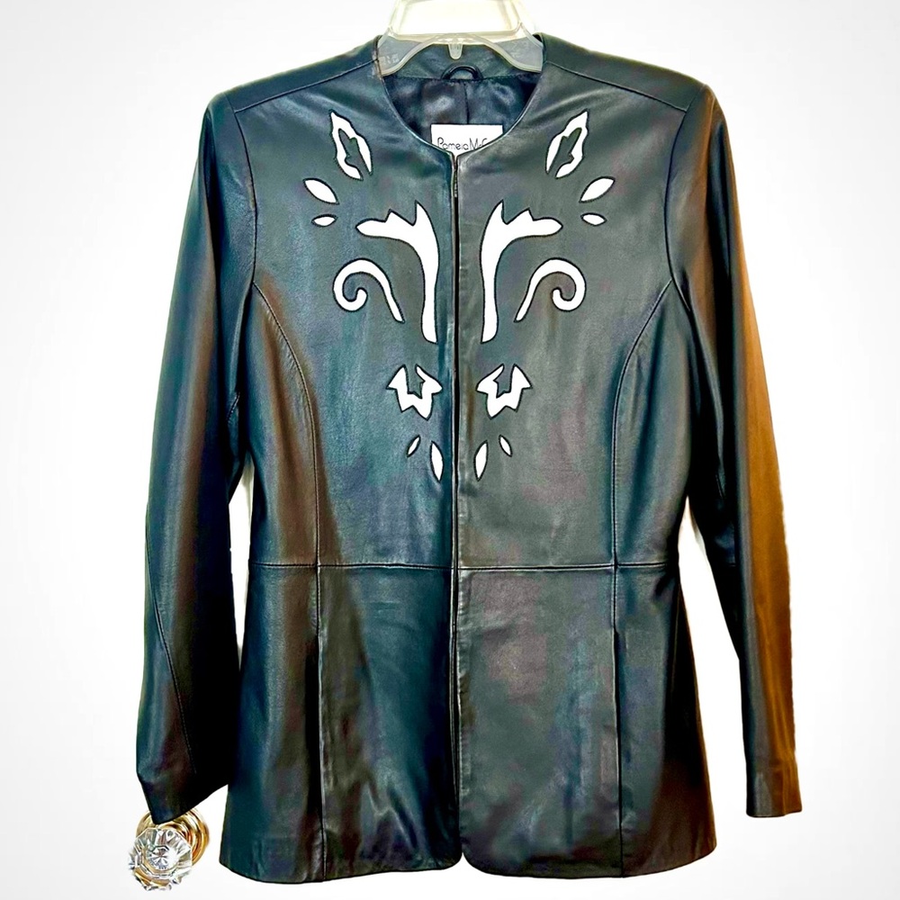 🖤 Pamela McCoy Black Genuine Leather Appliqué Jacket XS